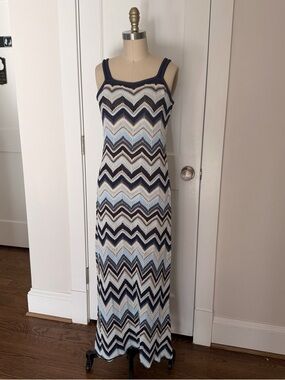 Missoni Navy & Light Blue Zigzag Knit Maxi Dress